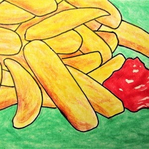 batatas fritas nº 513 (cartão colecionável do artista) 6,35 cm x 8,89 cm por Mike Kraus - aceo atc Natal Hanukkah eid Comida lanche cozinha