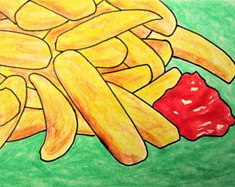 Is It Fry-Day Yet? #513 (ARTIST TRADING CARDS) 2.5" x 3.5" by Mike Kraus- aceo atc french fries christmas xmas hanukkah chanukah kwanzaa eid