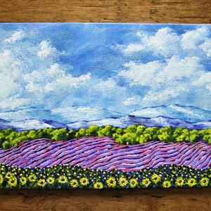 Sunflowers and Lavender In Provence France ORIGINAL ACRYLIC PAINTING 5 x 7 by Mike Kraus french art valentine's day wife girlfriends image 6