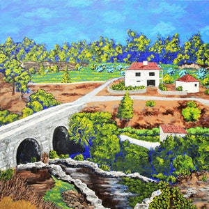 Römische Brücke außerhalb von Ferreirós do Dão, Portugal (Original Acrylbild) 40,6 cm x 50,8 cm von Mike Kraus - Kunst Landschaft Bauernhof