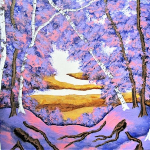 Birch Forest ORIGINAL ACRYLIC PAINTING 8 x 10 by Mike Kraus art trees aspen forests woods nature hikes hiking easter passover ramadan image 1