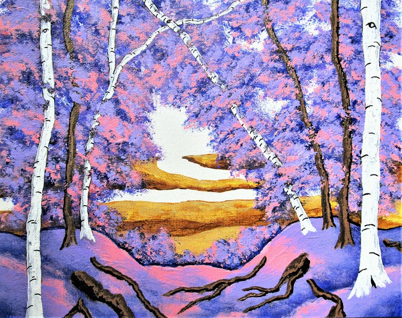 Birch Forest ORIGINAL ACRYLIC PAINTING 8 x 10 by Mike Kraus art trees aspen forests woods nature hikes hiking easter passover ramadan image 1