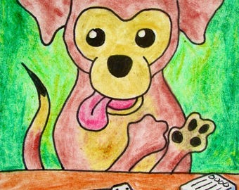 Game Night (ARTIST TRADING CARD) 2.5x3.5 Mike Kraus - aceo atc dogs puppies mutts funny
