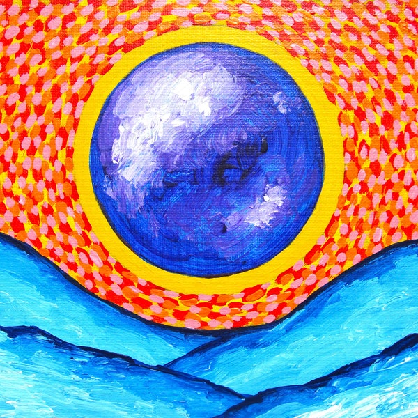 Total Solar Eclipse (ORIGINAL ACRYLIC PAINTING) 8" x 10" by Mike Kraus-art sun moon totality Great North American outer space universe gifts