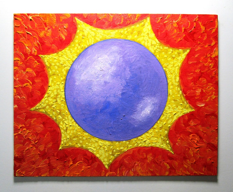 Total Solar Eclipse ORIGINAL ACRYLIC PAINTING 8 x 10 by Mike Kraus art sun moon totality Great North American outer space universe red image 3