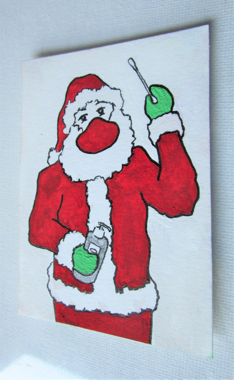 Keep Your Distance 406 ARTIST TRADING CARDS 2.5 x 3.5 by Mike Kraus-art aceo atc christmas testing hand sanitizer cotton swab xmas fun image 3