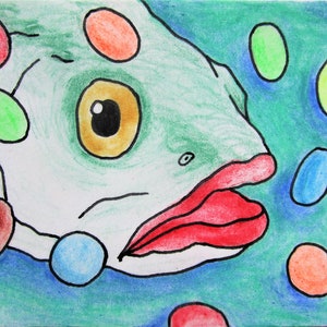 peixe branco come doce? #535 (cartão colecionável do artista) 6,35 см x 8,89 см por Mike Kraus - aceo atc Ciência economia psicologia pensar