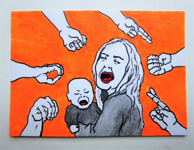 Don't Touch Your Face 423 ARTIST TRADING CARDS 2.5 x 3.5 by Mike Kraus-art aceo atc mom mother's day face masks mouth hands healthy image 4