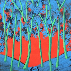 crepúsculo madeiras #487 (cartão colecionável do artista) 6,35 cm x 8,89 cm por Mike Kraus - aceo atc Natal hanukkah eid presente árvores