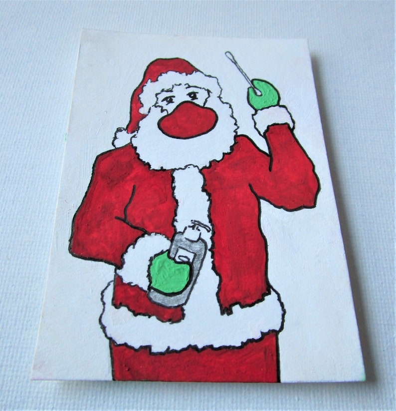 Keep Your Distance 406 ARTIST TRADING CARDS 2.5 x 3.5 by Mike Kraus-art aceo atc christmas testing hand sanitizer cotton swab xmas fun image 2