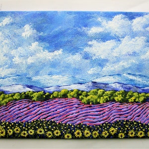 Sunflowers and Lavender In Provence France ORIGINAL ACRYLIC PAINTING 5 x 7 by Mike Kraus french art valentine's day wife girlfriends image 9