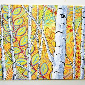 Sunset Sherbert Birch Forest ORIGINAL ACRYLIC PAINTING 8 x 10 by Mike Kraus art aspen great gifts trees forest woods nature yellow fun image 4