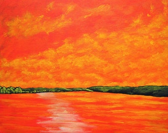 Conesus Lake (ORIGINAL ACRYLIC PAINTING) 8" x 10" by Mike Kraus- art finger lakes flx rochester ny upstate new york syracuse buffalo sunsets