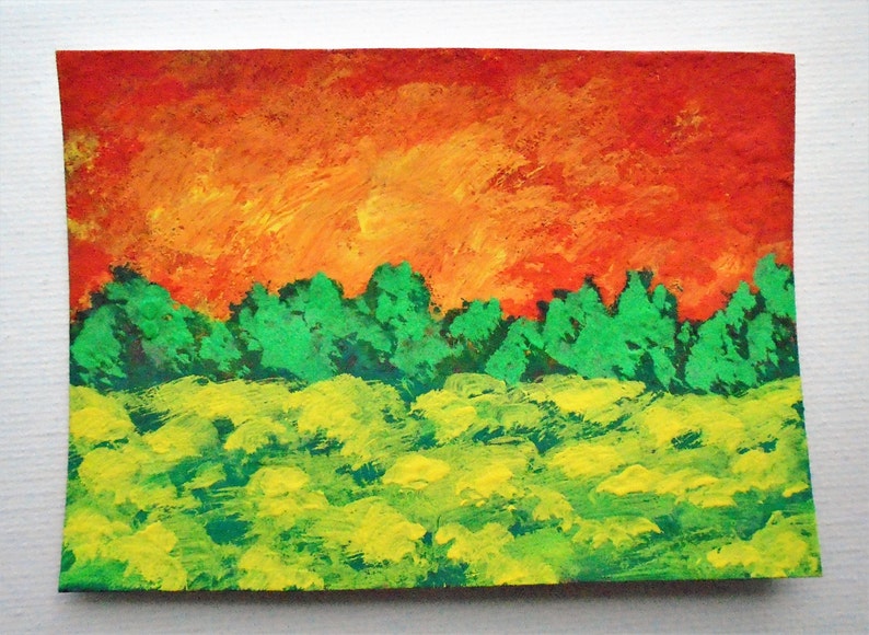 ARTIST TRADING CARDS 2.5 x 3.5 by Mike Kraus Sunset Meadow #213