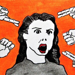 raak je gezicht niet aan #410 (artiest ruilkaart) 6,35 cm x 8,89 cm door Mike Kraus - art aceo atc gezicht maskers handen mond neus ogen asl