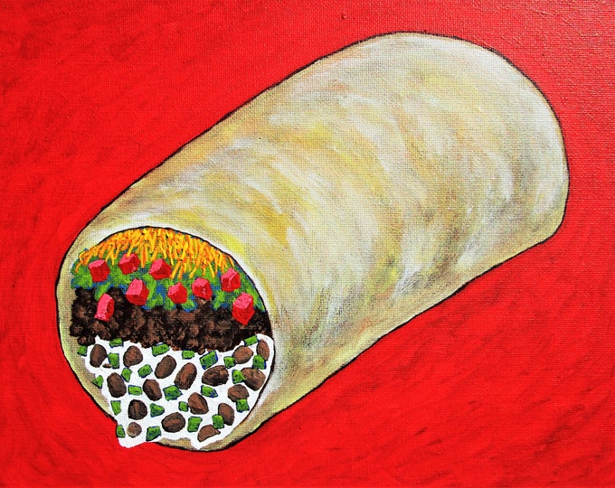 Burrito ORIGINAL ACRYLIC PAINTING 8 X 10 by Mike Kraus Art Food Mexican