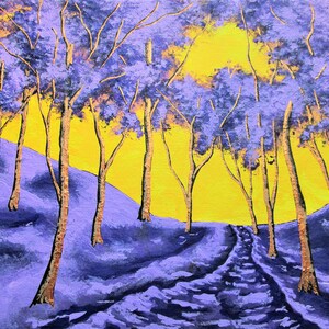 Twilight Woods (ORIGINAL DIGITAL DOWNLOAD) by Mike Kraus - art trees forest nature trails hike hiking paths landscape color purple christmas