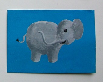 The Blue Elephant #58 (ARTIST TRADING CARDS) 2.5" x 3.5" by Mike Kraus