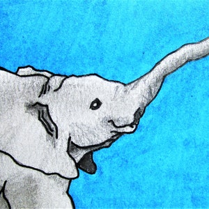 elefante azul #421 (cartão colecionável do artista) 6,35 cm x 8,89 cm por Mike Kraus - aceo animal animais selvagens ameaçadas extinção