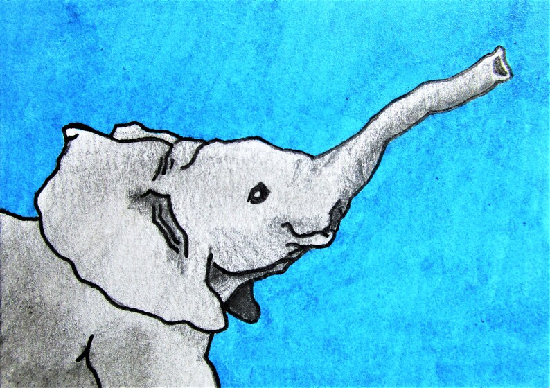 Blue Elephant 421 ARTIST TRADING CARDS 2.5 x 3.5 by Mike Kraus art aceo animals wildlife endangered conservation mother's day easter image 1