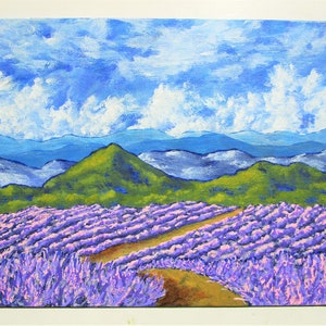 lavande en Provence peinture acrylique originale 20,3 cm x 25,4 cm par Mike Kraus-l'art fleurs France français l'été nuages ciel montagnes image 4