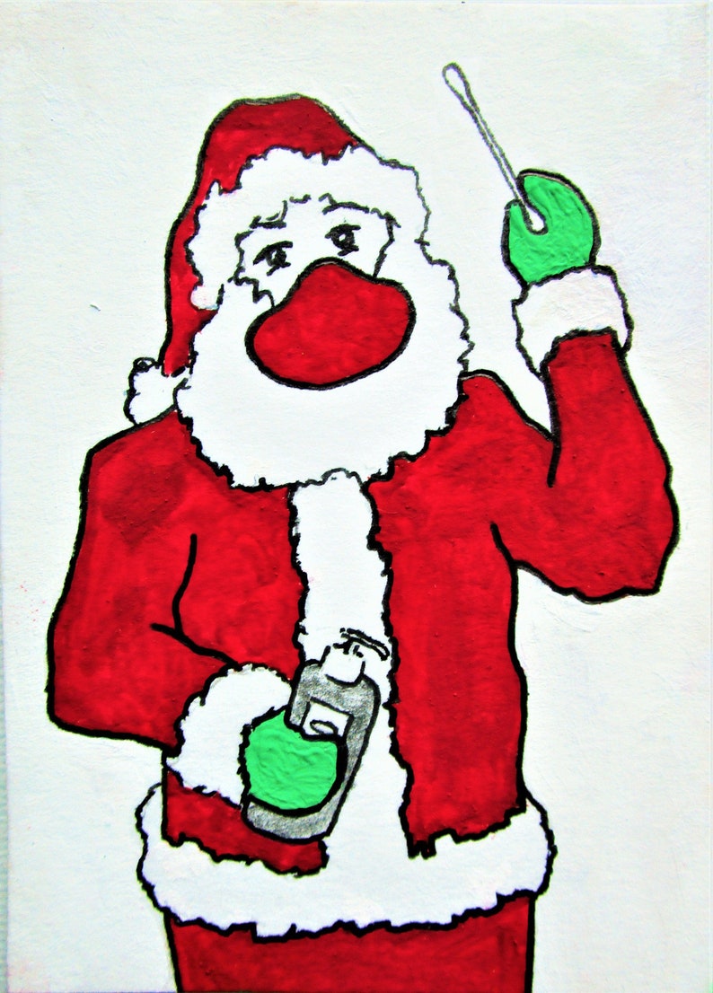 Keep Your Distance 406 ARTIST TRADING CARDS 2.5 x 3.5 by Mike Kraus-art aceo atc christmas testing hand sanitizer cotton swab xmas fun image 1