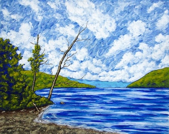 Canadice Lake (ORIGINAL ACRYLIC PAINTING) 16" x 20" by Mike Kraus - art christmas xmas hanukkah chanukah kwanzaa eid gifts presents finger