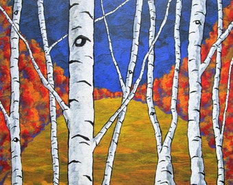 Vision Quest (painting) 8"x10" Mike Kraus - art birch trees hike gift forests woods nature