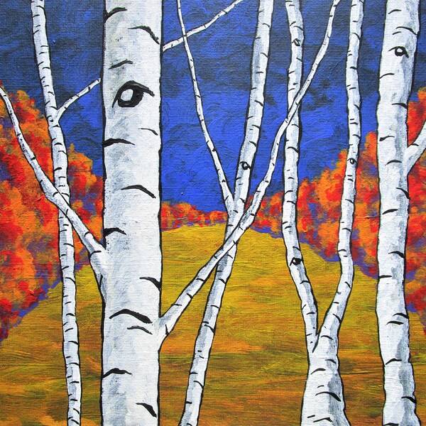 Vision Quest XLV (original acrylic painting) 8" x 10" by Mike Kraus - art birch trees hike gift christmas xmas hanukkah chanukah eid kwanzaa