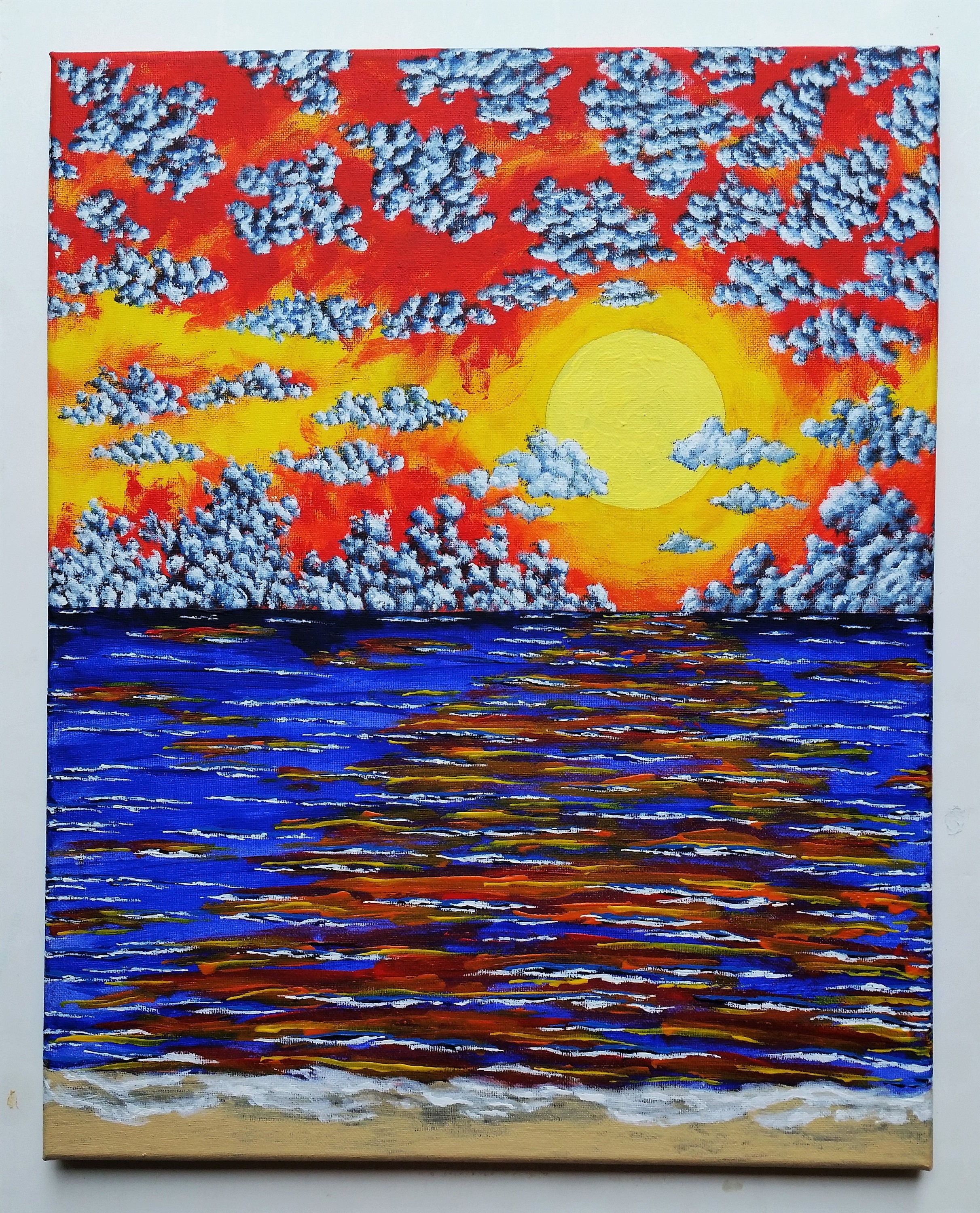 ミシガン湖に沈む夕日オリジナルのアクリル画40 6 Cm X 50 8 Cm マイククラウス 美術 五大湖 Etsy