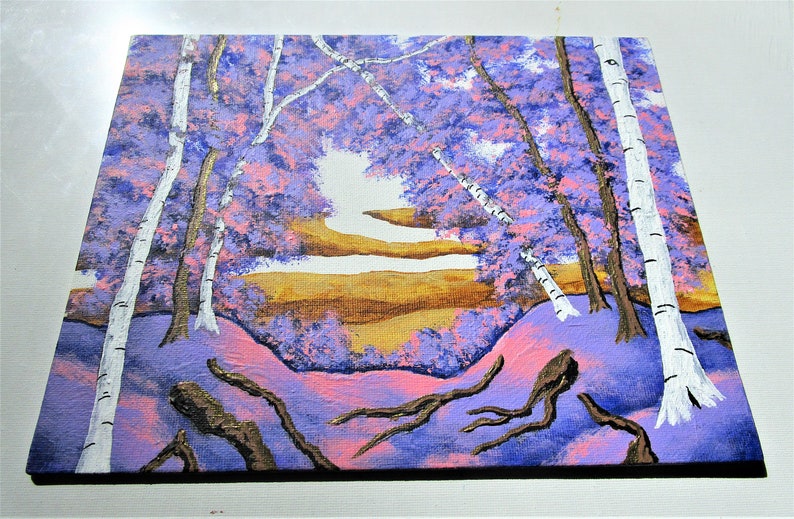 Birch Forest ORIGINAL ACRYLIC PAINTING 8 x 10 by Mike Kraus art trees aspen forests woods nature hikes hiking easter passover ramadan image 2