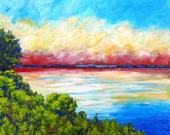 Seneca Lake State Park (ORIGINAL ACRYLIC PAINTING) 16" x 20" by Mike Kraus - art geneva rocheter ny buffalo new york syracuse sunset gifts