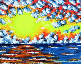 Sunset on Lake Michigan (ORIGINAL ACRYLIC PAINTING) 5" x 7" by Mike Kraus - seascape art great lakes indiana illinois chicago wisconsin fun