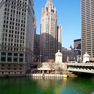 Along the Chicago River (PHOTO DIGITAL DOWNLOAD) by Mike Kraus - michigan avenue tribune wrigley skyscrapers buildings architecture midwest