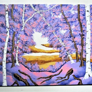Birch Forest ORIGINAL ACRYLIC PAINTING 8 x 10 by Mike Kraus art trees aspen forests woods nature hikes hiking easter passover ramadan image 4