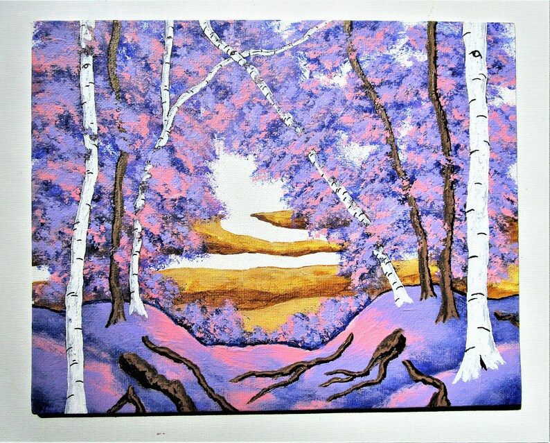 Birch Forest ORIGINAL ACRYLIC PAINTING 8 x 10 by Mike Kraus art trees aspen forests woods nature hikes hiking easter passover ramadan image 4