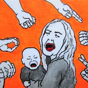 não toque em seu rosto! #423 (cartão colecionável do artista) 6,35 cm x 8,89 cm por Mike Kraus-arte aceo mamãe dia das Mães mãos máscaras