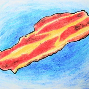 bacon #538 (cartão colecionável do artista) 6,35 cm x 8,89 cm por Mike Kraus - aceo atc carne de porco carne comida lanche tratar refeição