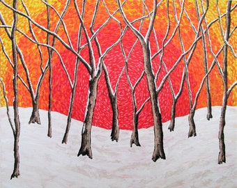 lueur d'hiver (peinture acrylique originale) 20,3 cm x 25,4 cm par Mike Kraus - Noël Hanoukka eid cadeaux présente vacances des arbres neige