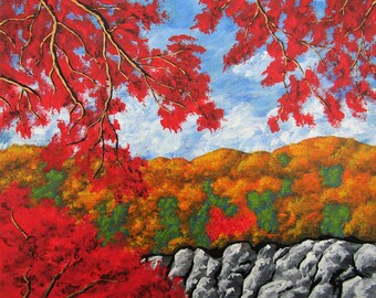 Autumn Forest (ORIGINAL ACRYLIC PAINTING) 8" x 10" by Mike Kraus - art fall christmas xmas hanukkah kwanzaa eid landscape trees forest woods