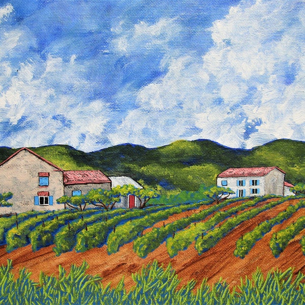 Vineyard In Hyères, France (ORIGINAL ACRYLIC PAINTING) 8" x 10" by Mike Kraus - art provence france french winery vineyard rosé father's day