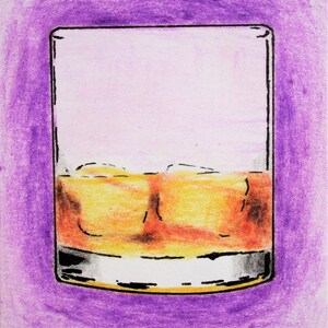 Whiskey #522 (cartão colecionável do artista) 6,35 cm x 8,89 cm por Mike Kraus - aceo atc Dia dos Pais presente bebida vidro bar noite