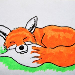 Sleeping Fox #361 (ARTIST TRADING CARDS) 2,5 x 3,5 inch Mike Kraus - aceo dieren dieren in het wild Moederdag cadeaus cadeaus schattig verzamelen ontspannend