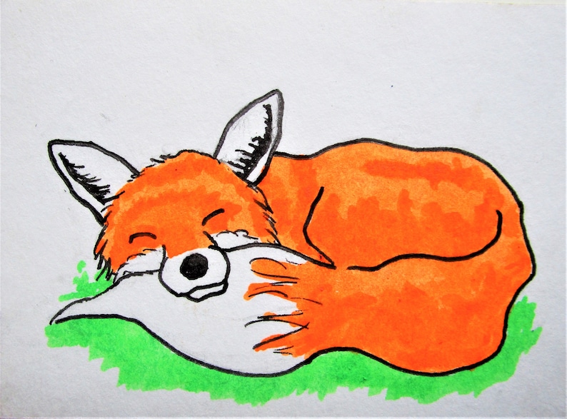 Sleeping Fox 361 ARTIST TRADING CARDS 2.5 x 3.5 by Mike Kraus aceo hands animals wildlife mother's day gifts presents cute collecting image 1