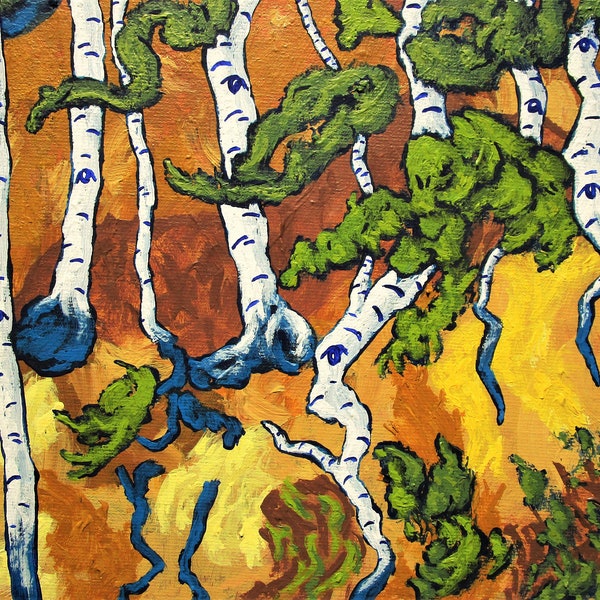 Vision Quest XLVII (Original Acrylic Painting) 8" x 10" by Mike Kraus - art birch aspen trees forest woods nature abstract surreal beautiful