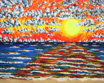 Sunset on Lake Michigan (ORIGINAL ACRYLIC PAINTING) 16" x 20" by Mike Kraus-art valentine's day great lakes illinois chicago wisconsin gifts