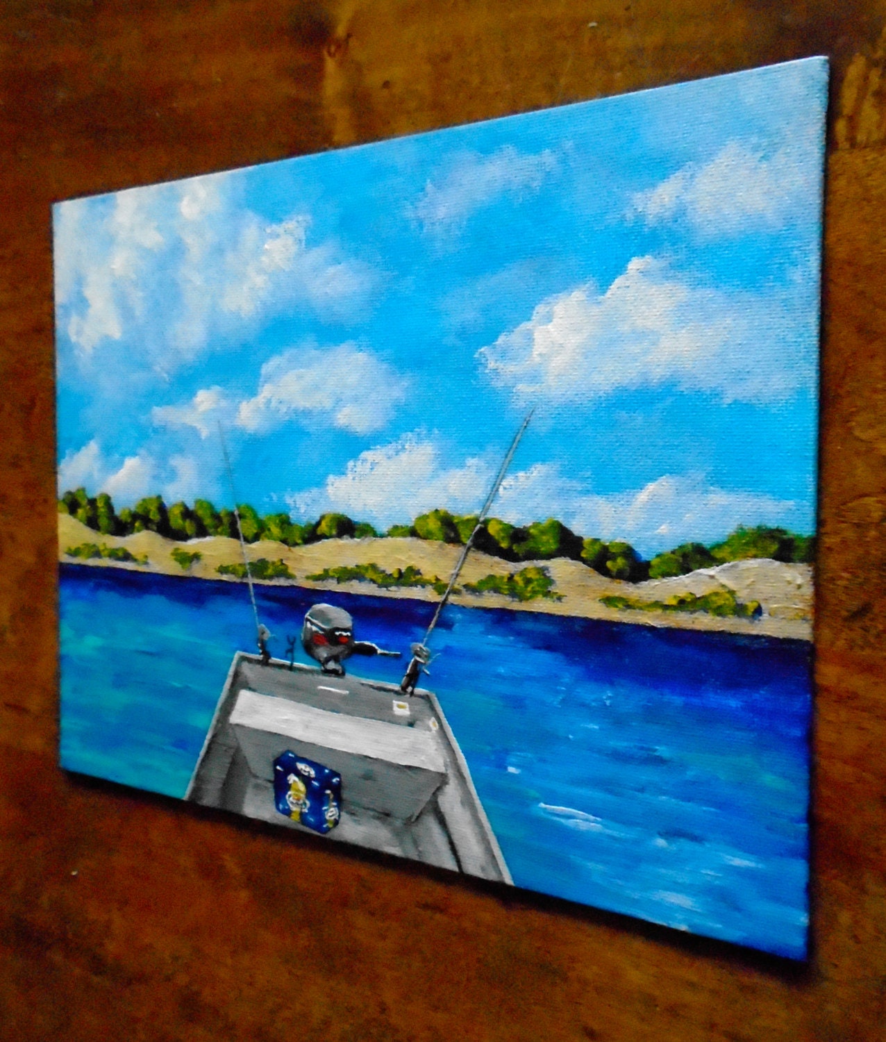Gone Fishin' ORIGINAL ACRYLIC PAINTING 8 X 10 by Mike Kraus Seascape Beach  Lures Rods Tackle Boats Bait Angling Catch Release Reels 