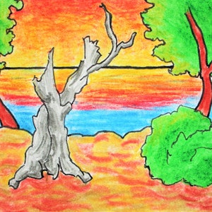 Twilight Woods #532 (ARTIST TRADING CARDS) 2.5" x 3.5" by Mike Kraus- aceo atc trees forest nature hikes hiking fun beach sunset lake summer