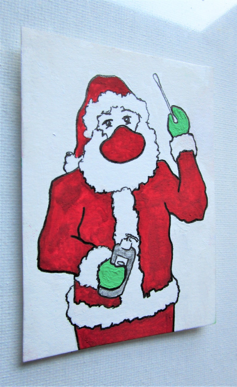 Keep Your Distance 406 ARTIST TRADING CARDS 2.5 x 3.5 by Mike Kraus-art aceo atc christmas testing hand sanitizer cotton swab xmas fun image 5