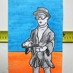 Time To Party #356 (ARTIST TRADING CARDS) 2,5 x 3,5 inch door Mike Kraus - aceo art atc drinken man man badjas portretten figuren grappig gek